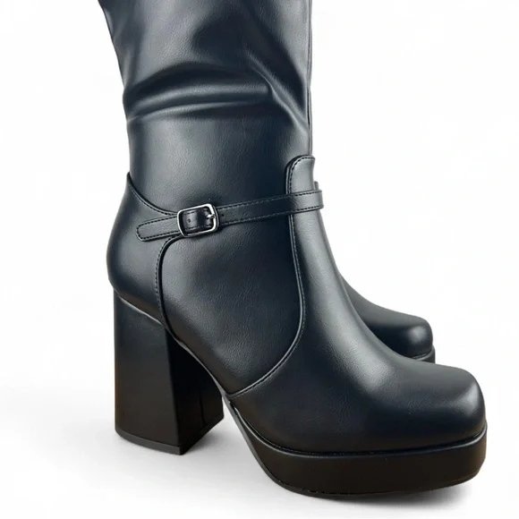 TOP MODA BLACK HIGH KNEE BOOTS (EAST-70) - Picture 4 of 8